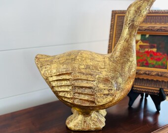 Large Mid Century Paper Mache Gilded Duck, Centerpiece, Easter Decor, Farmhouse