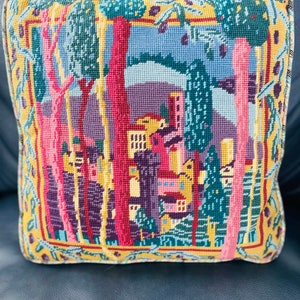Reserved for Awote -Vintage Hand Made Needlepoint Pillow,  Exquisite Colors Invisible Zipper