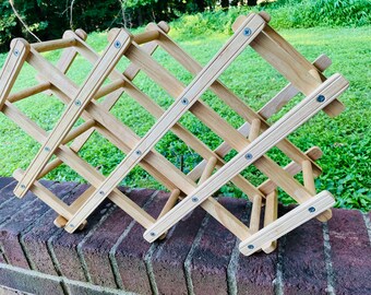 Vintage Natural Wood Accordion Style Wine Rack, Towel Holder