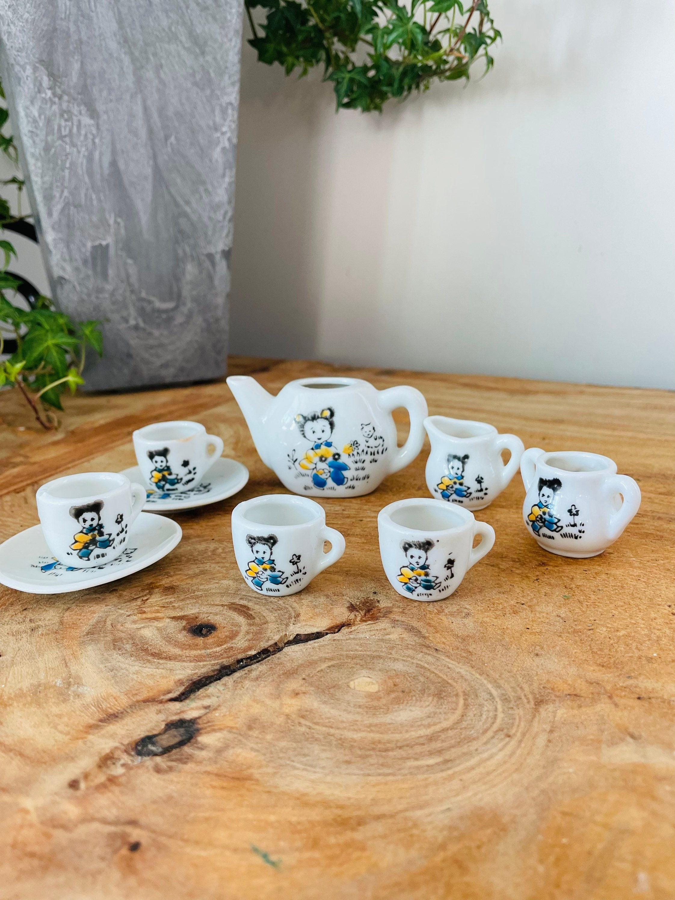 Vintage Childs Doll Tea Set, Porcelain Miniature, Service Set, Tea