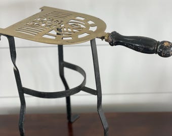 Brass and Iron Footmans Stool, Handled Plant Stand, Vintage Kettle Stand, fireside Trivet (may ship cheaper with UPS)