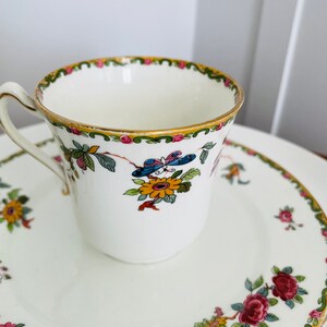 15 pc Antique Royal Grafton Fine Bone China Made in England Cake Plate,plates, cups Birds and Flowers collectible porcelain image 2