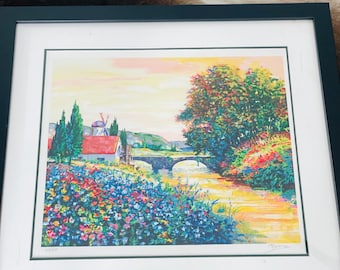 Vintage Framed Serigraph Alex Perez Artwork, Hill Works, COA
