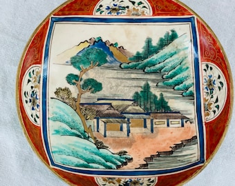 Antique Early Japanese Kutani  Asian Hand Painted Landscape Bowl