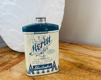 Antique Meritt Powder Tin, Advertising Tin, Blue and Silver, Collectible Tin, Greensboro NC, Trophy Graphics, Good Housekeeping