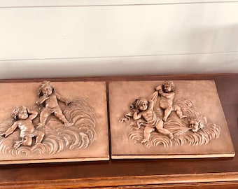 Heavy 3-dimensional Copper/Bronzed Plaques featuring Cherubs or Putti, Inspired by Renaissance Art (choice)