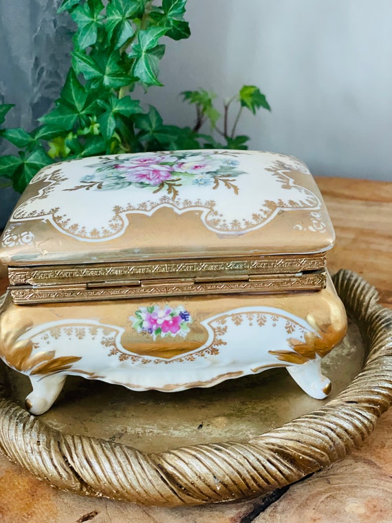 Vintage Hand Painted Porcelain Trinket Box, Hinge… - image 5