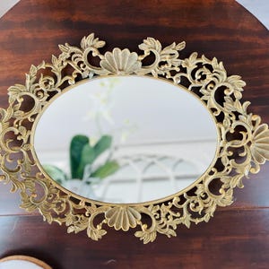 Beautiful Ornate Vintage Brass Vanity Mirror, Dresser Tray, Floral Design (see note on condition)