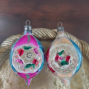 2 Vintage Indent Mercury Glass Ornaments, Tear Drop Christmas Tree Ornaments