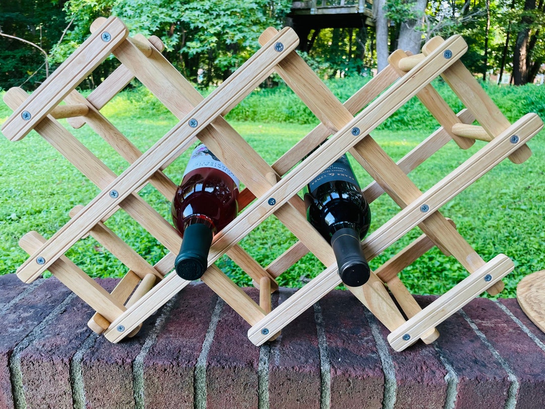 Vintage Natural Wood Accordion Style Wine Rack, Towel Holder