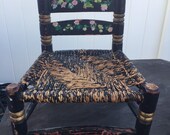 Child 39 s Wood Folk Art Chair, Toddler size Black Vintage Rush Seat Wood Chair, Hand Painted Wood Chair