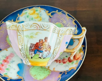 Antique Helena Wolfsohn? Porcelain Cup and Saucer Set, Demitasse