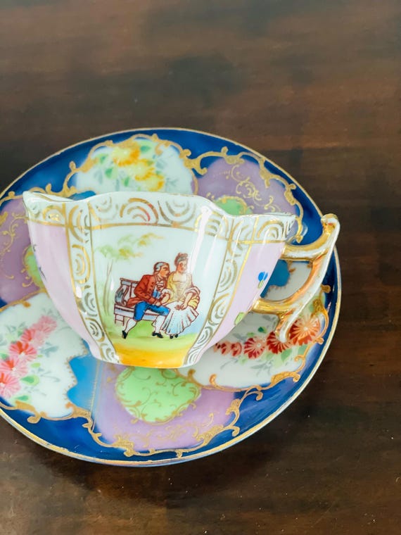 Antique Helena Wolfsohn? Porcelain Cup and Saucer Set, Demitasse