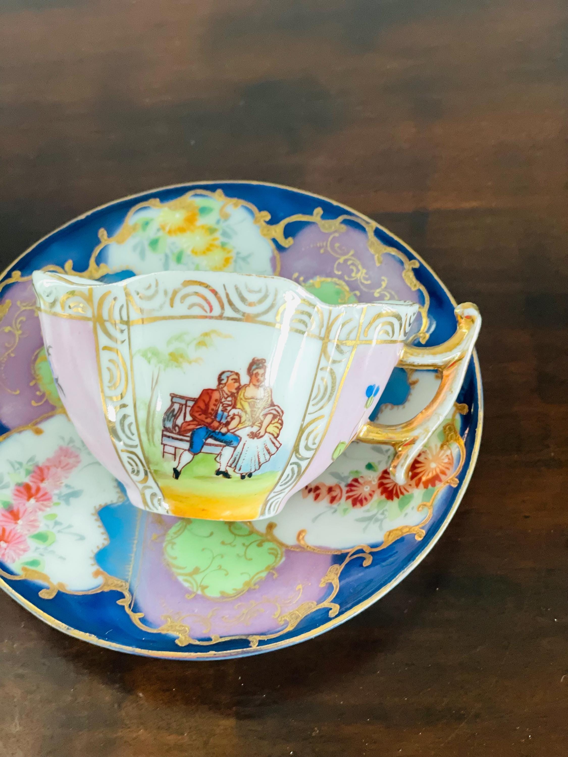 Antique Helena Wolfsohn? Porcelain Cup and Saucer Set, Demitasse