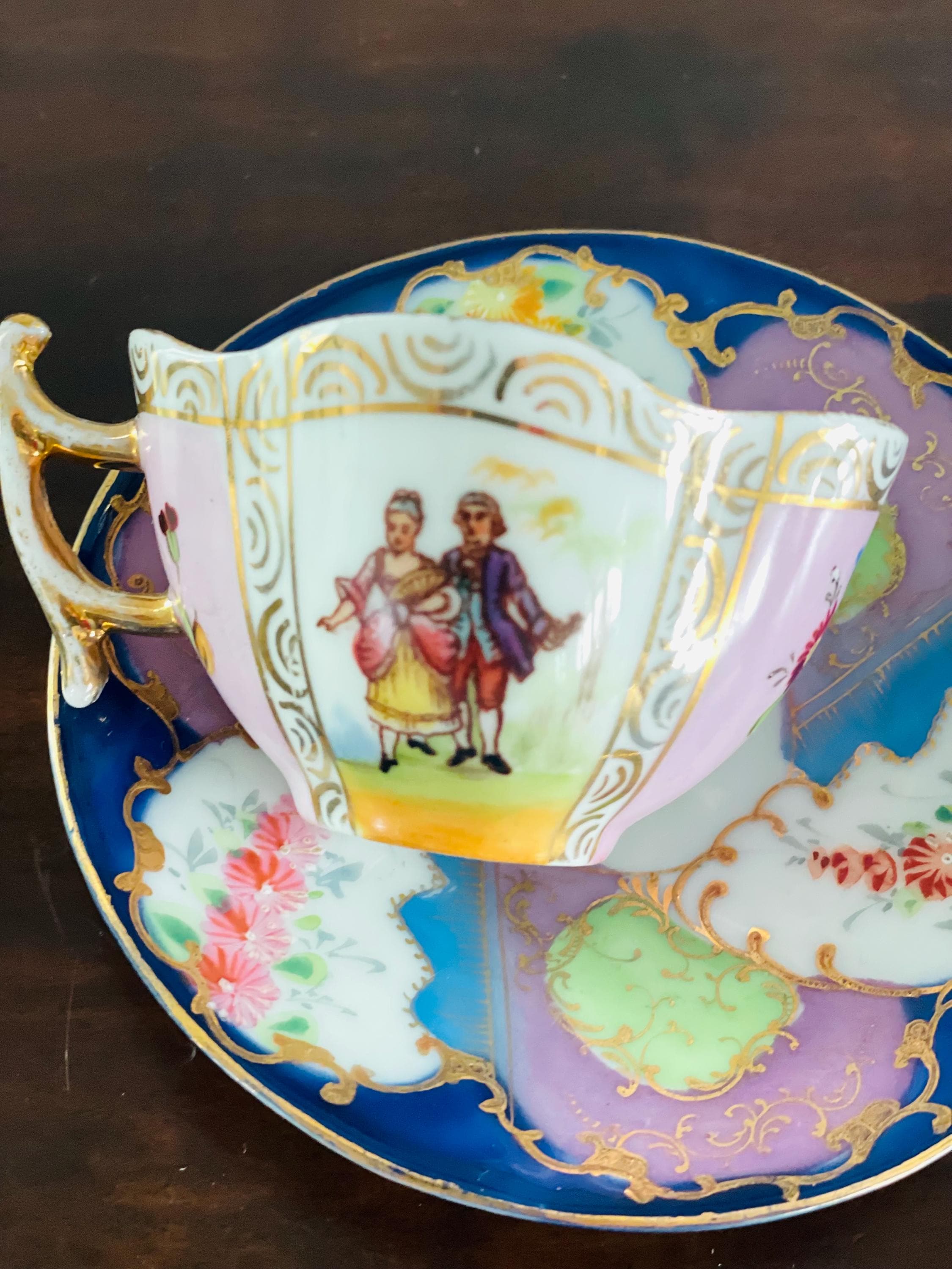 Antique Helena Wolfsohn? Porcelain Cup and Saucer Set, Demitasse