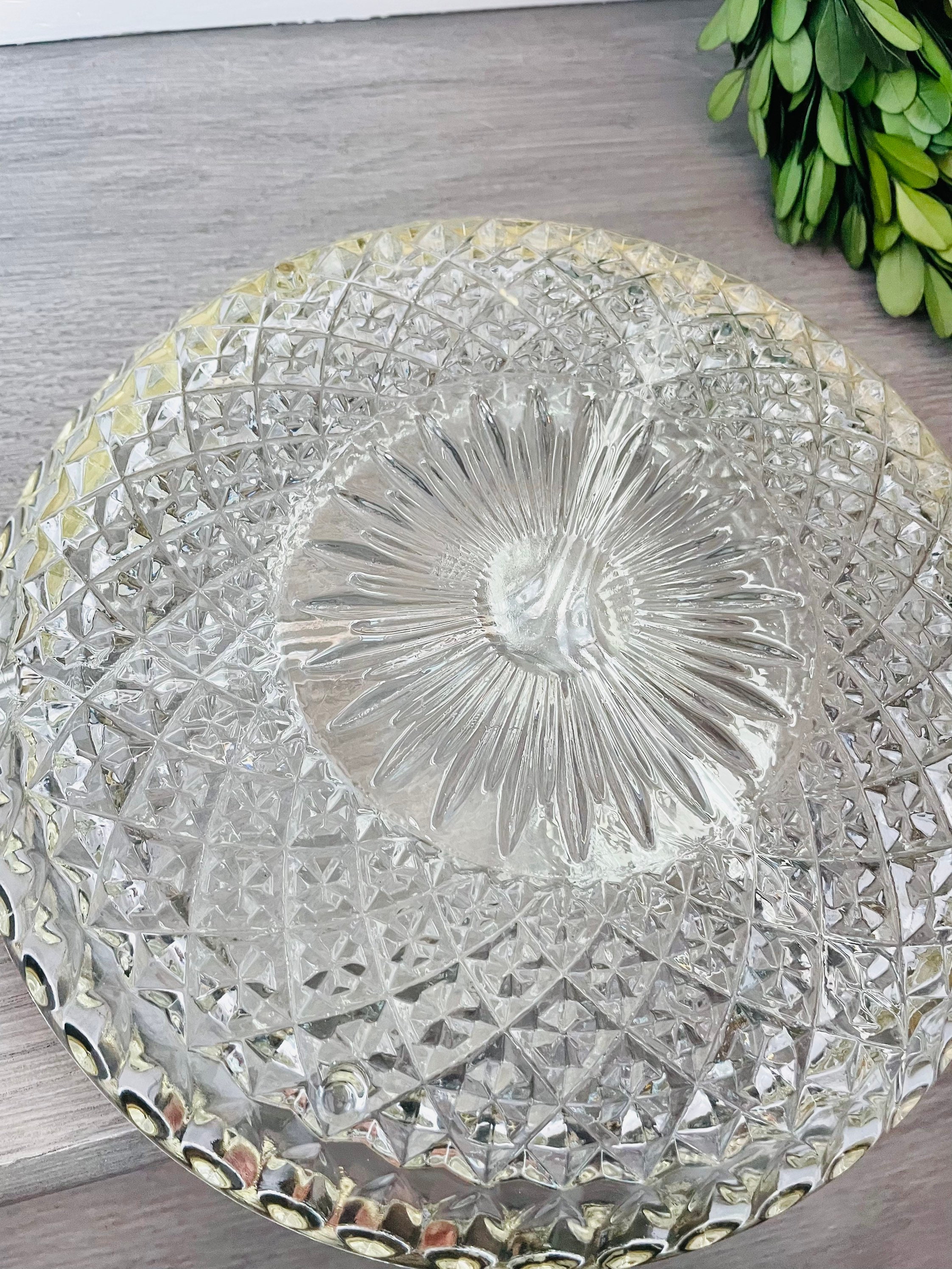 Cut Crystal Divided Dish With Silver Plate Rim, Sectioned Server