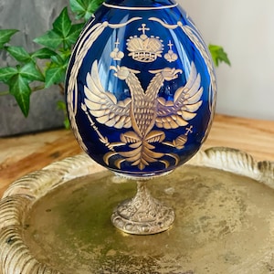 Gorgeous Vintage Cobalt Blue and Gold Glass and Brass Russian 