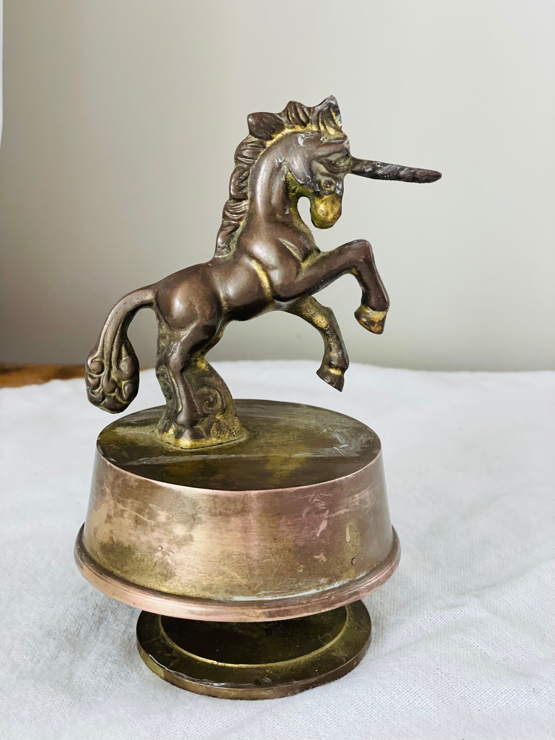 Vintage Brass Unicorn Music Box, Send in the Clowns, Made in Taiwan