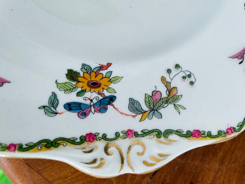 15 pc Antique Royal Grafton Fine Bone China Made in England Cake Plate,plates, cups Birds and Flowers collectible porcelain image 4