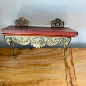 Brass and Wood Display Wall Shelf,  Ornate shelf, Hollywood Regency, Wall Console, Plate Display, Sculpture Display, Asian Inspired