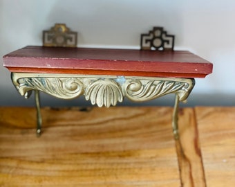 Brass and Wood Display Wall Shelf,  Ornate shelf, Hollywood Regency, Wall Console, Plate Display, Sculpture Display, Asian Inspired