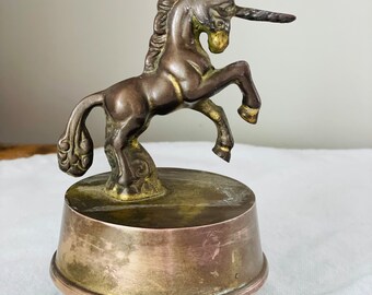 Vintage Brass Unicorn Music Box, Send in the Clowns, Made in Taiwan