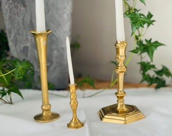 Brass Candlestick Lot, Mini Candles, Virginia Metalcrafter, Mini Brass Vase or Candleholder