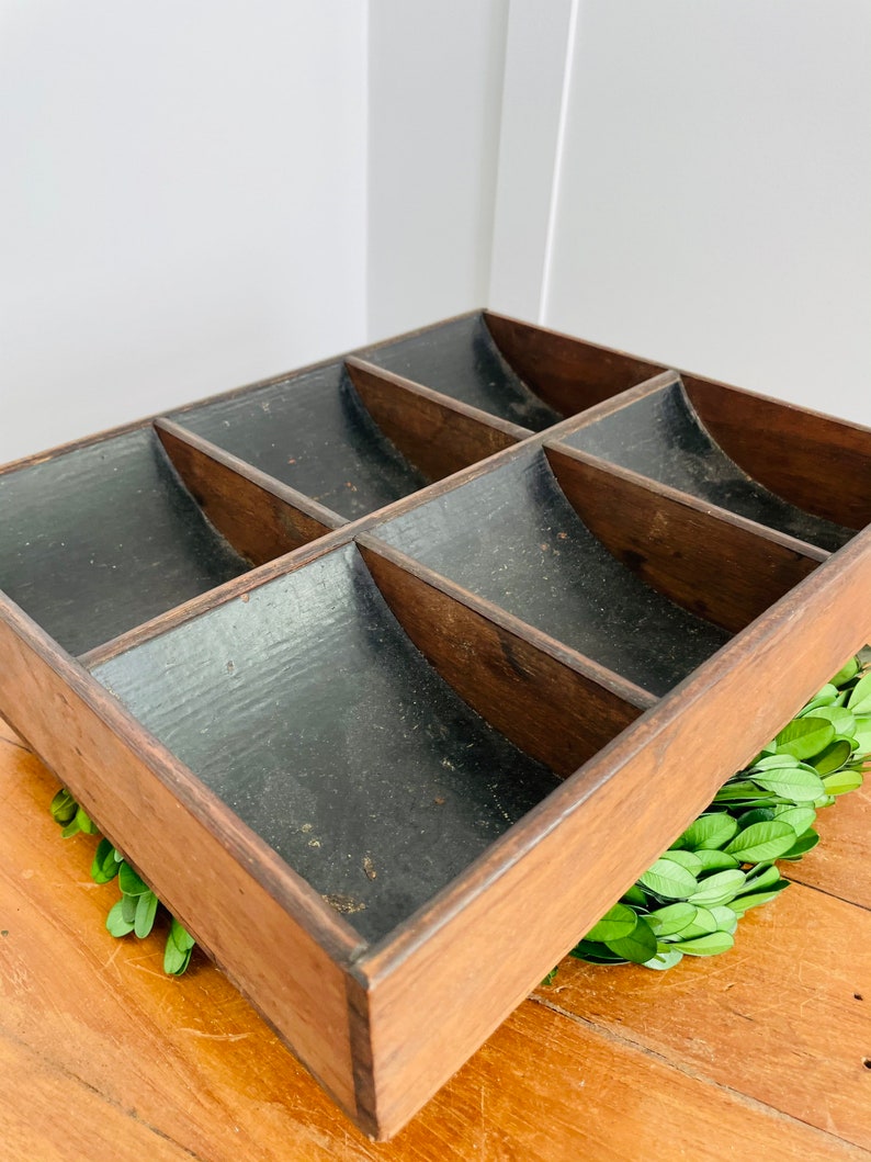 Antique Wood Coin Box from Register, Wood Coin Drawer, Divided cash Bins, Farmhouse Display