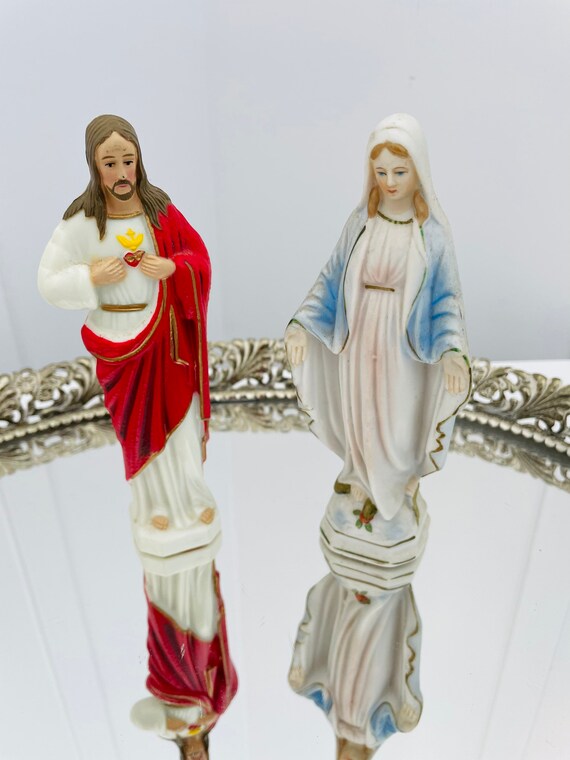 Vintage Porcelain Statue of Virgin Mary and Acrylic Sacred | Etsy
