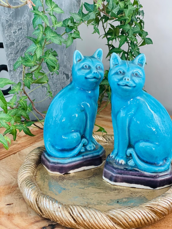 Buy Pair of Antique Chinese Export Glazed Porcelain Turquoise Foo Cat Figurines Very Old Online in India Etsy