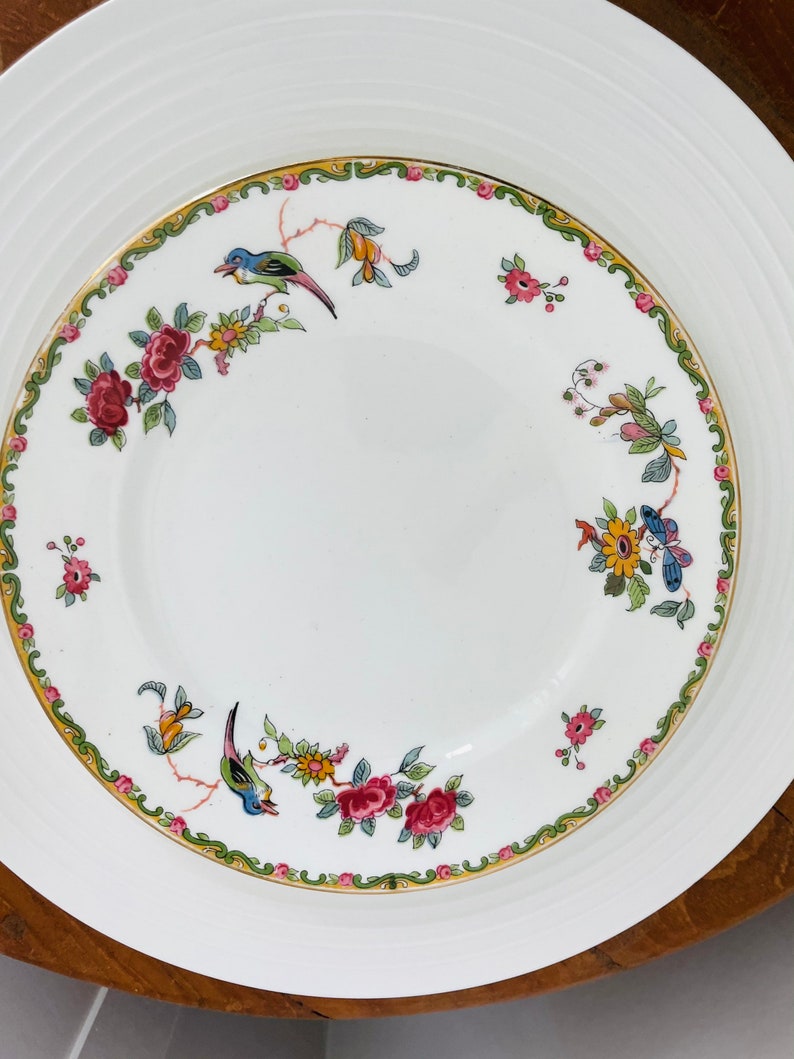 15 pc Antique Royal Grafton Fine Bone China Made in England Cake Plate,plates, cups Birds and Flowers collectible porcelain image 9