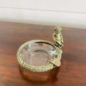 Vintage Cherub Silver Ashtray, Vanity Trinket Dish, Casket, Beveled Glass Jewelry Ormolu,  Trinket Casket, Footed, Silver, Glass