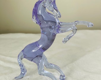 Vintage Glass Unicorn Figurine, Lavender, on Hind legs 4.5"high