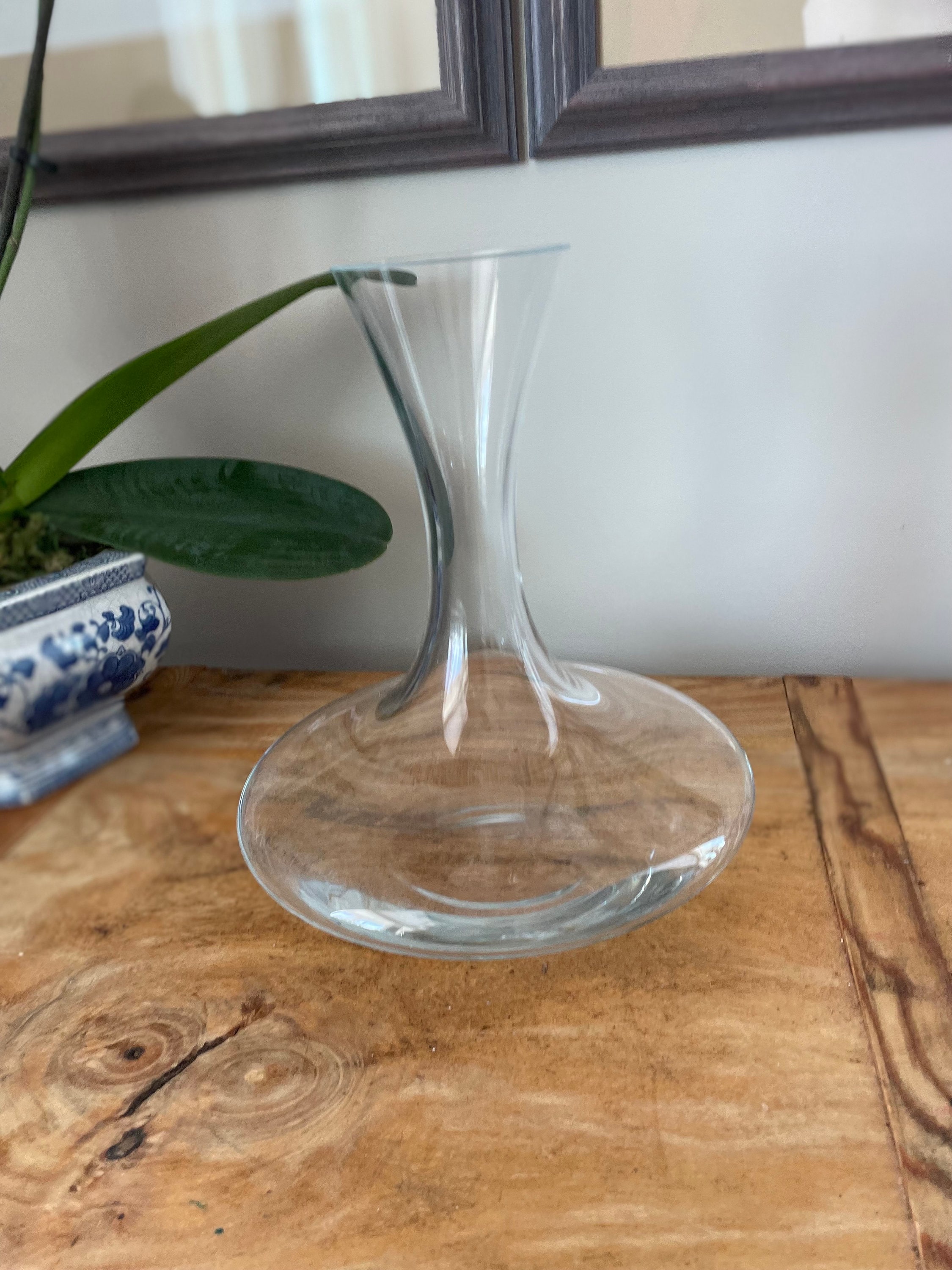 Round Wide Base Clear Wine Decanter, Barware, Hallmarked on Bottom