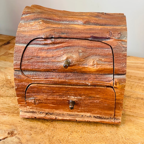 Hand Crafted Cedar Jewelry/Trinket Box with Carved Drawers, One of a Kind Handmade  Raw Edge Wood Treasure chest