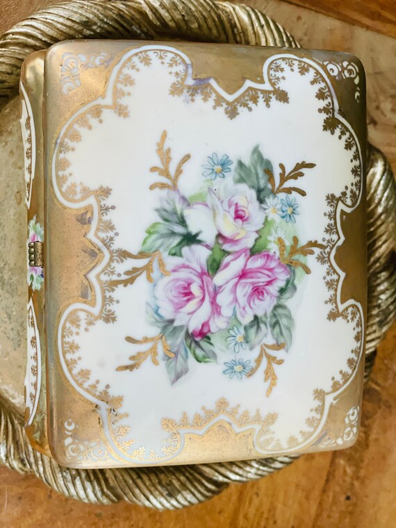 Vintage Hand Painted Porcelain Trinket Box, Hinge… - image 9