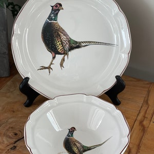 Vintage StanHome Exclusive Hand Crafted Stoneware Bowl and Platter, Pheasant