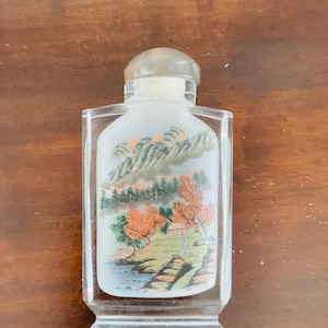Vintage Chinese Snuff Bottle with Stopper, Reverse Painted - Painted Inside Glass,  Landscape