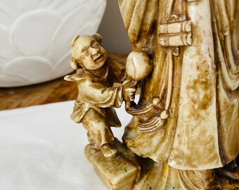 Very Heavy Carved Onyx/stone Shaolin Monk Statue, Foo Dog, Figure