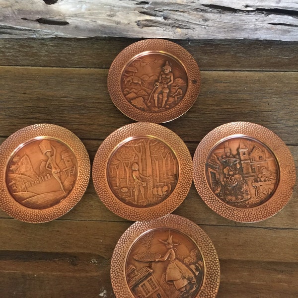 5 Vintage Copper Embossed Coasters