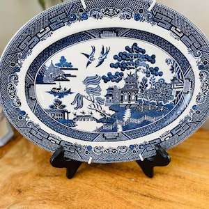 Johnson Bros Willow Oval Platter, Blue and White Ironstone, Parede de galeria, Chinoiseries, Vintage Transferware
