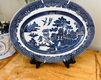 Johnson Bros Willow Oval Platter, Blue and White Ironstone