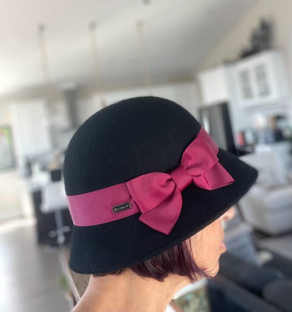 Vintage Betmar Black 100% Wool Hat women\'s‎ Betmar New York Black Vintage Wool Hat Grosgrain Ribbon Hat  main image 4