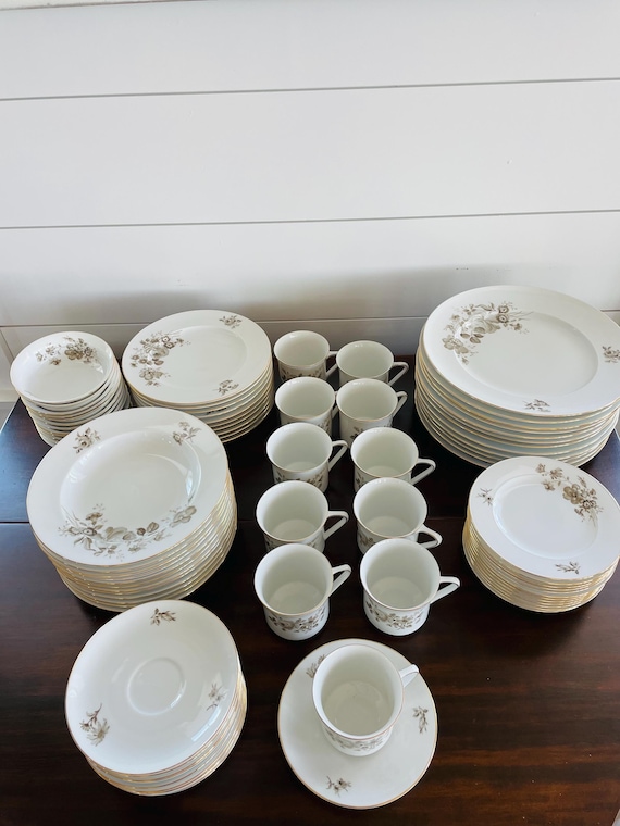 4 Place Settings Johann Haviland Twilight Rose China, Sepia Floral