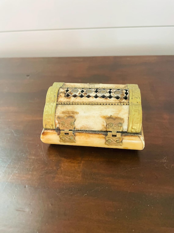 Rectangle Camel Bone and Brass Cache Box, Beige, … - image 3