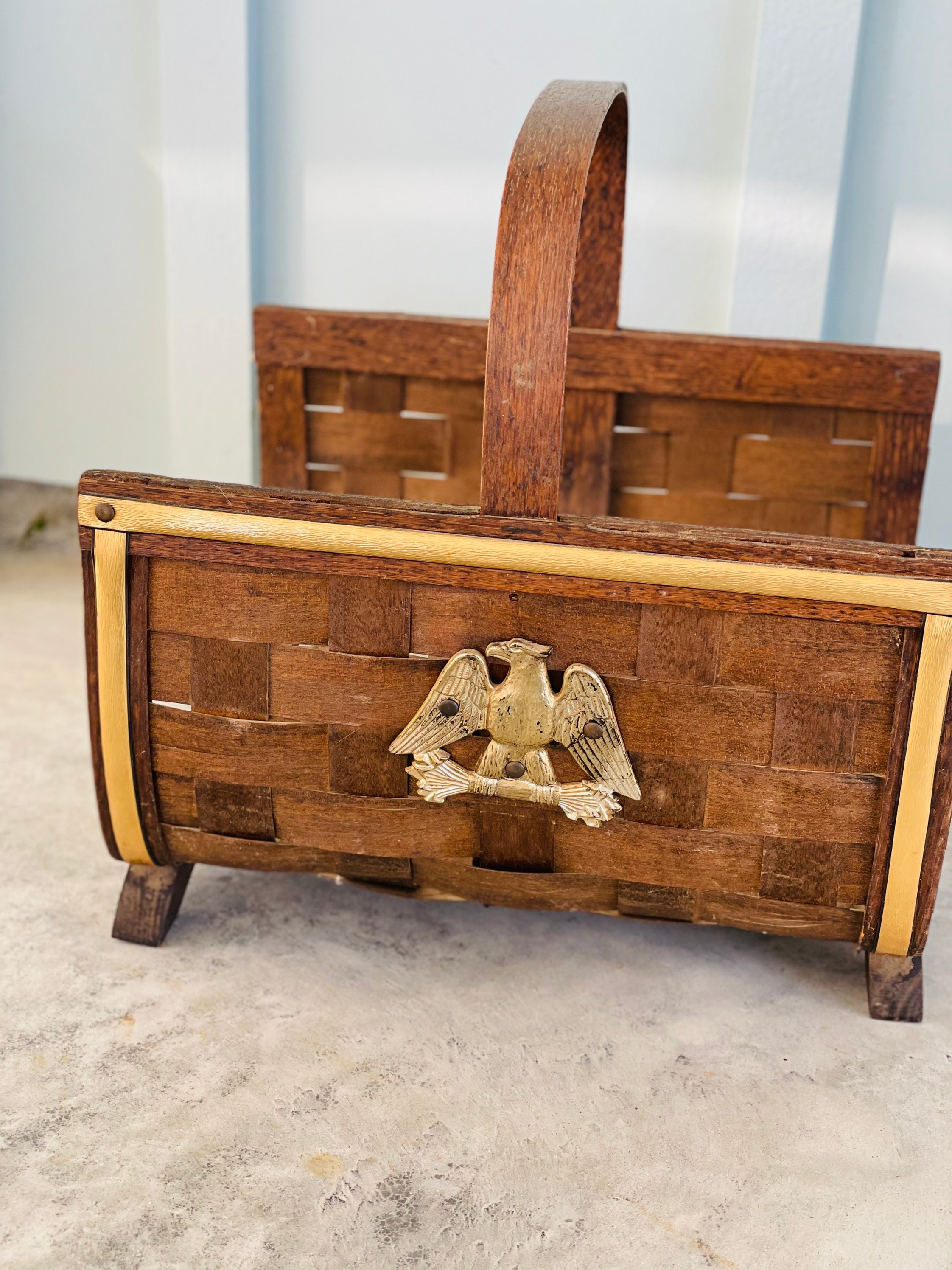 Large Vintage Woven Wood Kindling Log Magazine Holder - Etsy