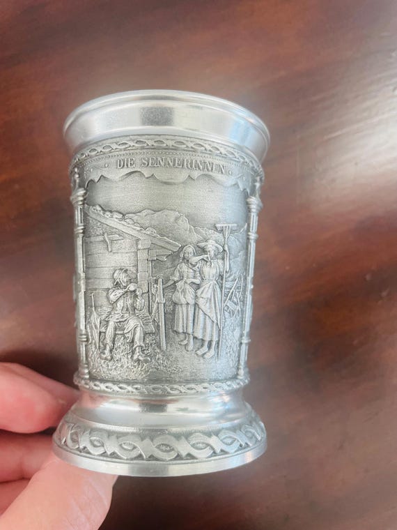 Vintage Artina Zinn SKS Pewter Cup. 95%, Depicting a Harvest Scene