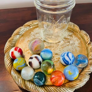 Antique Glass Marbles, 12 Large Colored Marbles
