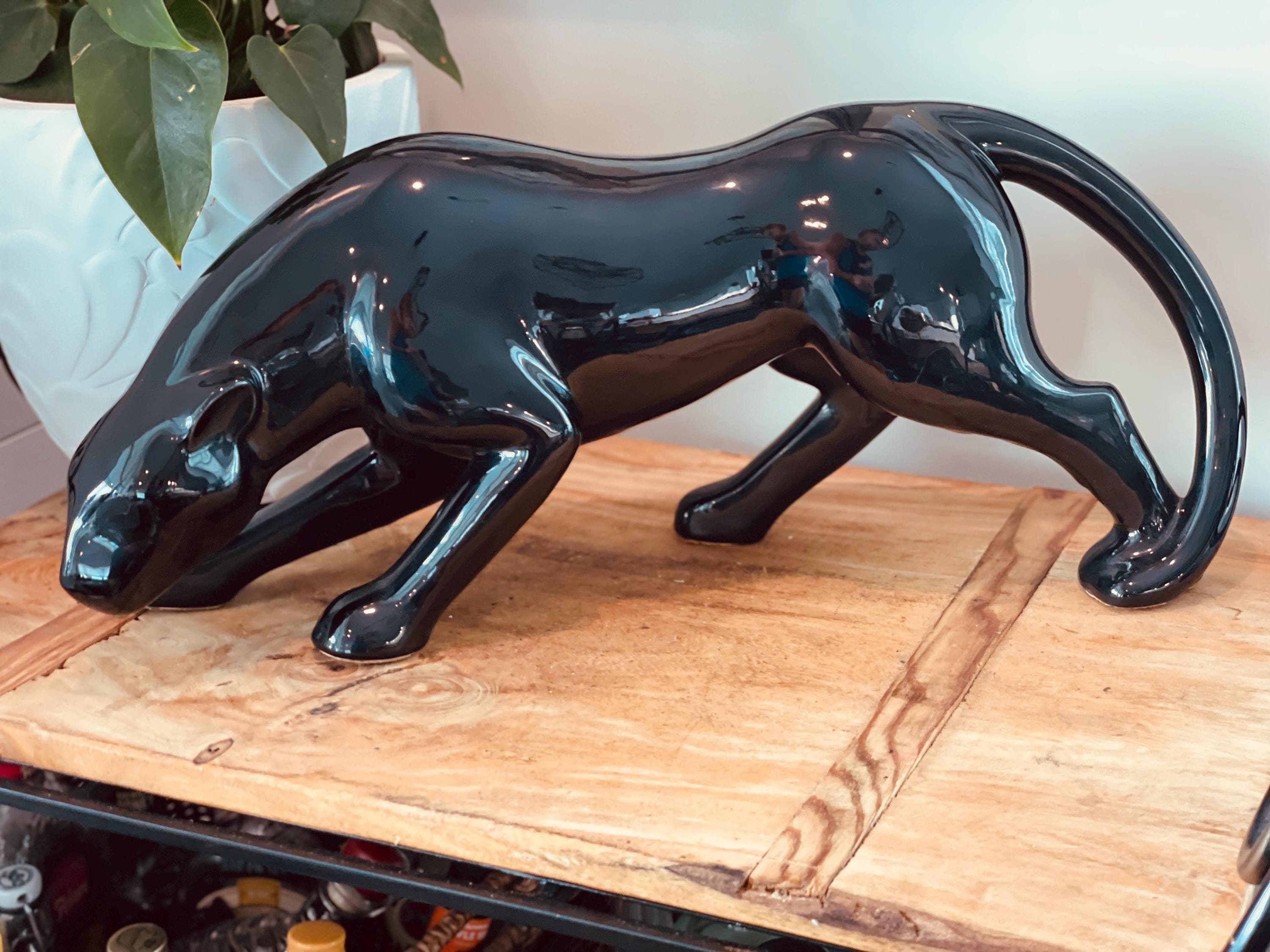 Vintage Black Panther, Large Ceramic Mid Century, Vanguard