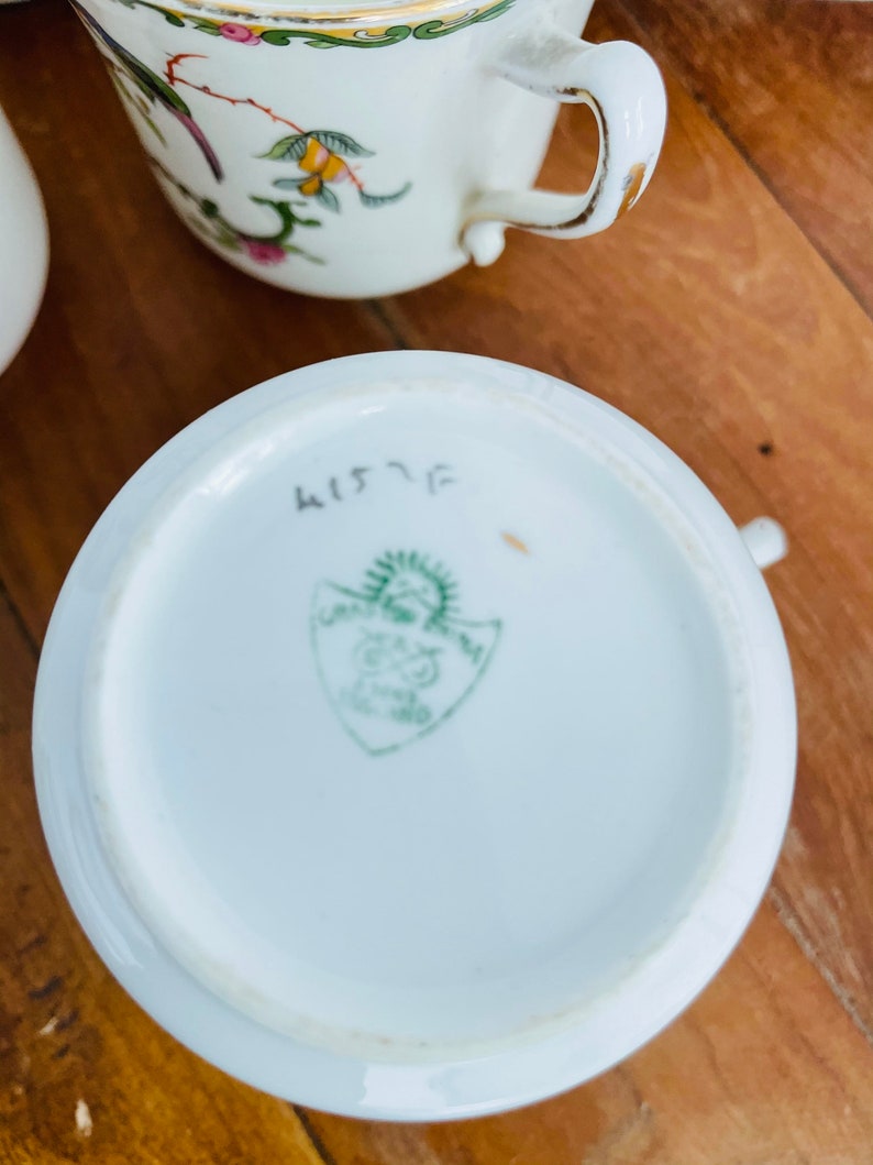 15 pc Antique Royal Grafton Fine Bone China Made in England Cake Plate,plates, cups Birds and Flowers collectible porcelain image 3